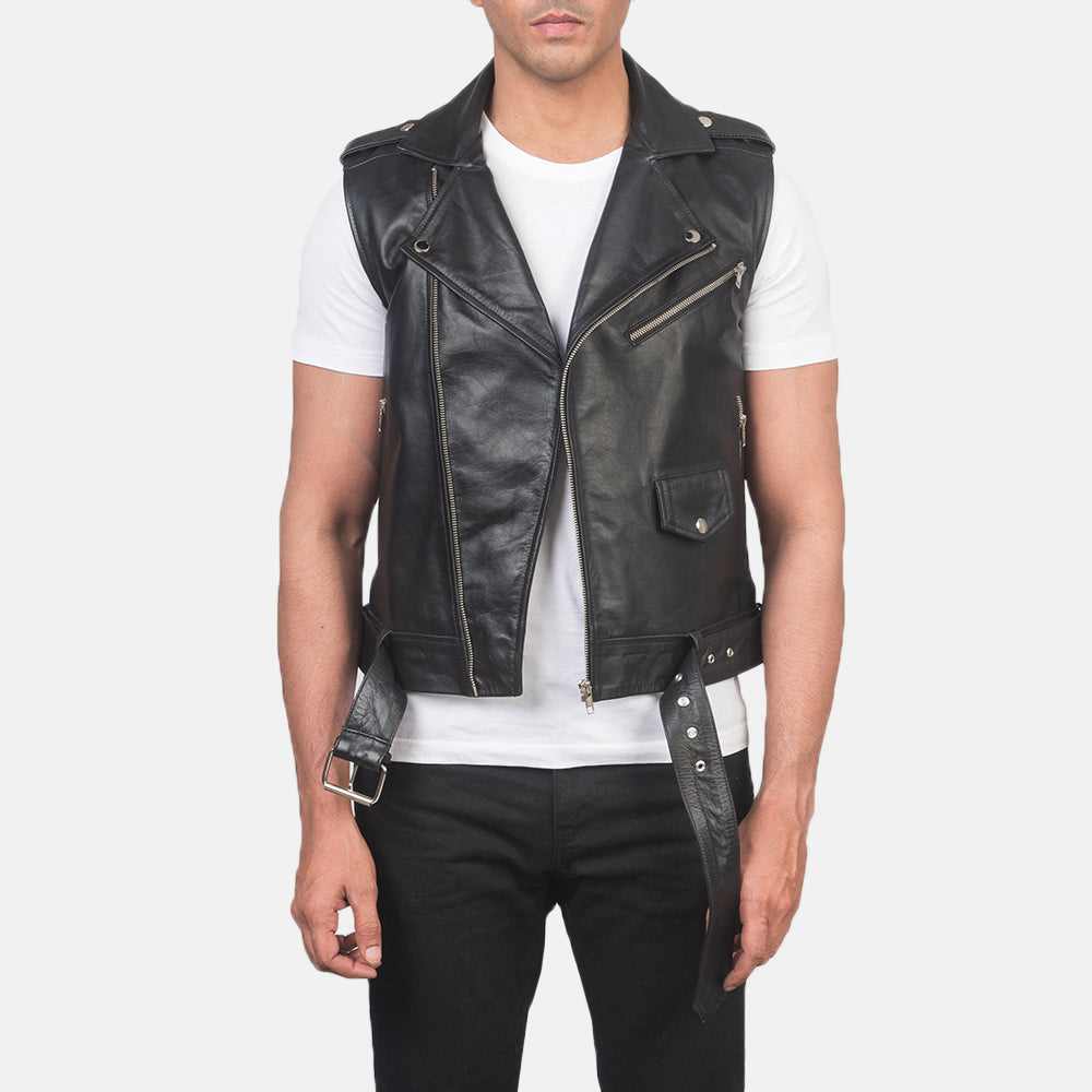 Plain black leather vest hotsell